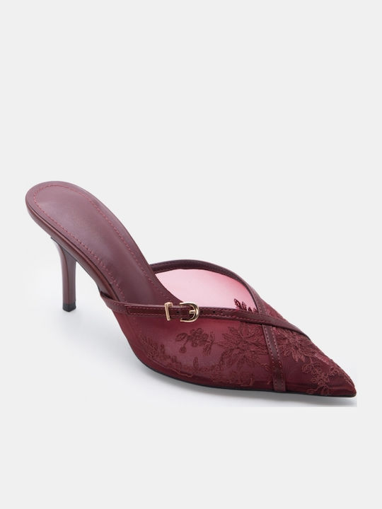 Mules With High Heel In Burgundy Colour