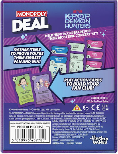 Επιτραπέζιο Παιχνίδι Monopoly Deal Hunters Of Demons K Pop για 2-5 Παίκτες 8+ Ετών G4498 (EN) Hasbro