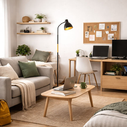 VenCore Floor Lamp H150xL23cm with Socket for E27 Bulb Black