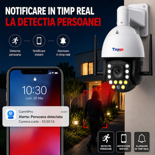 Taggo TAGGO-PRO50-99X-WIFI IP Cameră de Supraveghere Wi-Fi/4G Full HD+ 5MP Rezistentă la Apă cu Comunicare Bidirecțională pe Baterie
