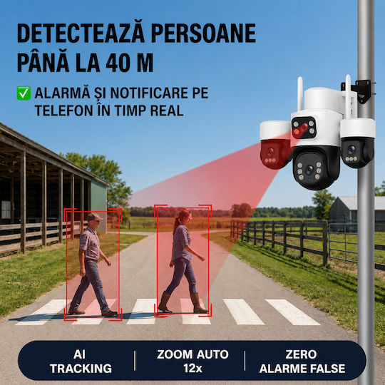 Taggo Pro Q50 IP Cameră de Supraveghere 4G 15MP Impermeabilă cu Comunicare Bidirecțională și Obiectiv de 1.6mm