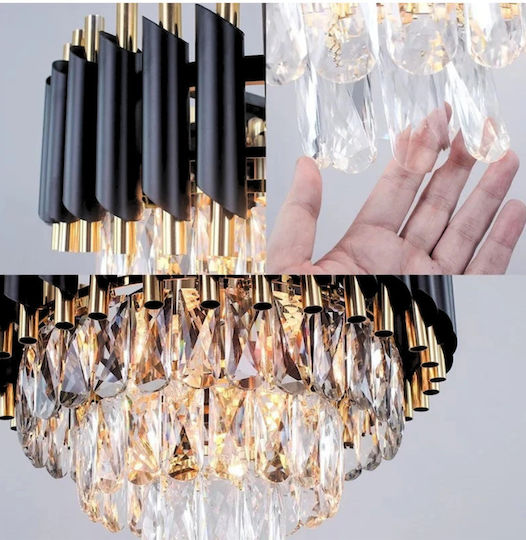 Lightplanet Adjustable Black Ceiling Light with Crystals for E14 Socket