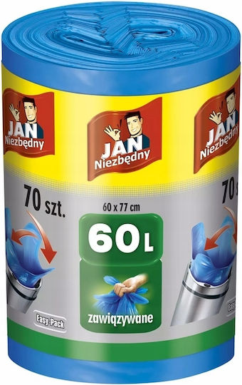 Jan Niezbędny Müllsäcke mit 60 l Fassungsvermögen mit Griffen 70 Stück Blau
