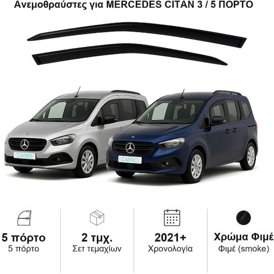 Heko Set of Windbreakers Front Car Dark Fime for Mercedes-Benz Citan II 2021 3/5D 2pcs