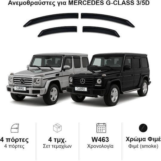Heko Set of Windbreakers Front and Rear Car Dark Fime for Mercedes-Benz G Class 4pcs