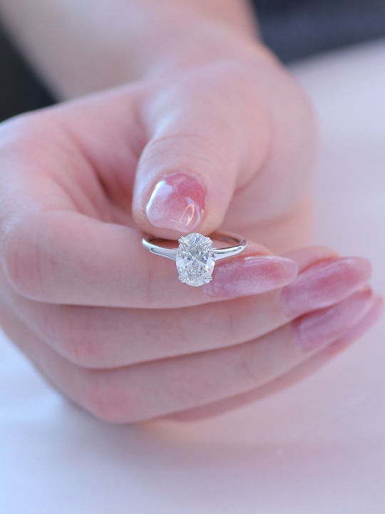 Single Stone Ring In 14K White Gold With Diamond