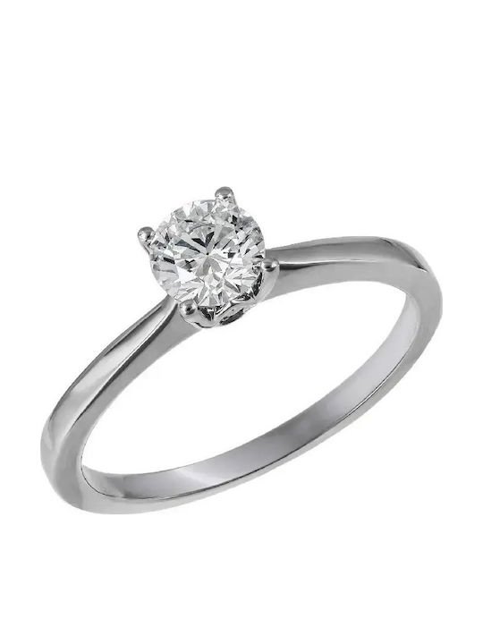 Single Stone Ring From 14K Gold With Synthetic Diamond