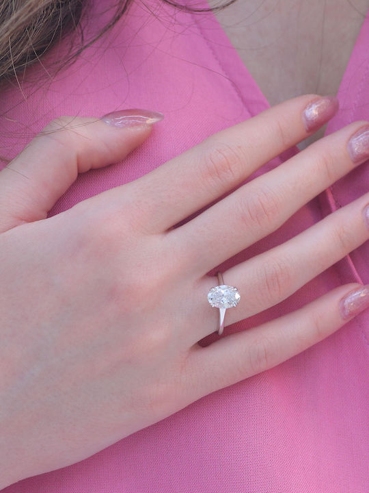 Single Stone Ring In 14K White Gold With Diamond