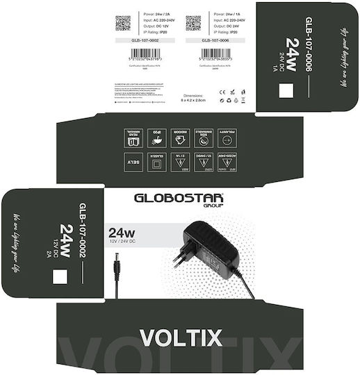 GloboStar Universal Adjustable Voltage Power Adapter 24V 1A with Power 24W with Plug Set GLB-107-0006