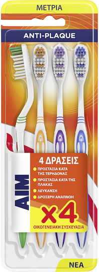 AIM Anti Plaque Toothbrush Medium 4pcs
