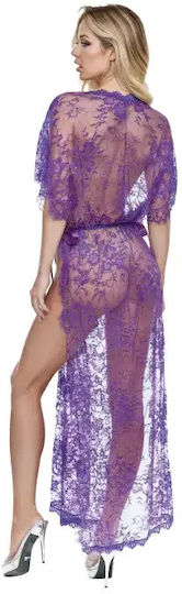 Midnight Desire Mit Lila Spitze Lange Robe S M