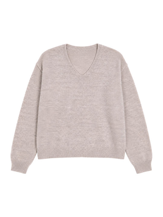 Damen Langärmeliges Pullover mit V-Ausschnitt Beige