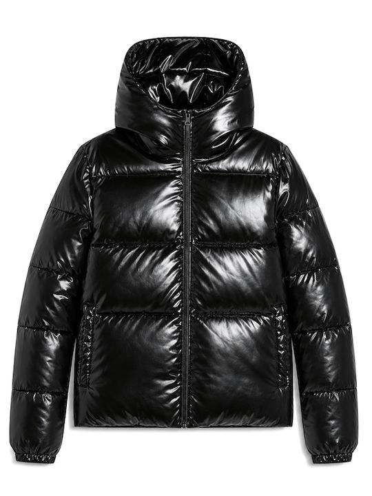 Дълго дамско Puffer яке за зима Черно