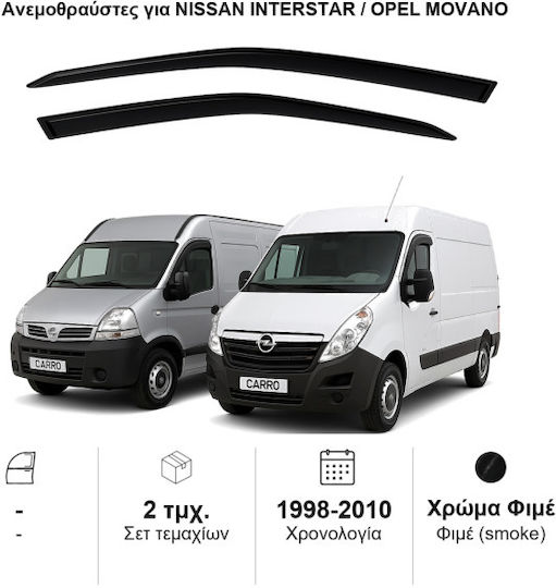Heko Σετ Ανεμοθραύστες Αυτοκινήτου Μπροστινοί Σκούρο Φιμέ για Opel Movano Nissan Interstar 2τμχ