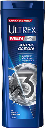 Ultrex Men Active Clean 3 În 1 Șampon Împotriva Mătreții Pentru Toate Tipurile de Păr 360ml