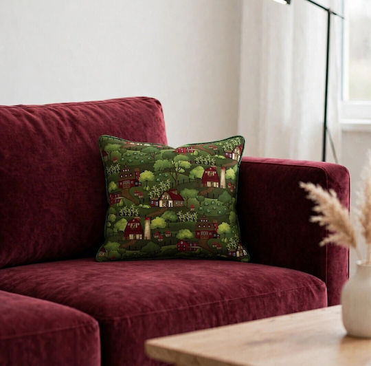 Oxygen Decorative Pillow Case Green Houses Green 45x45cm