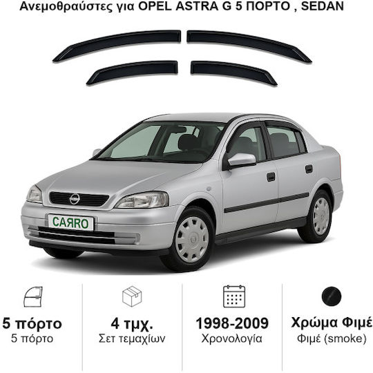 Heko Set of Windbreakers Front and Rear Car Dark Fime for Opel Astra 4pcs