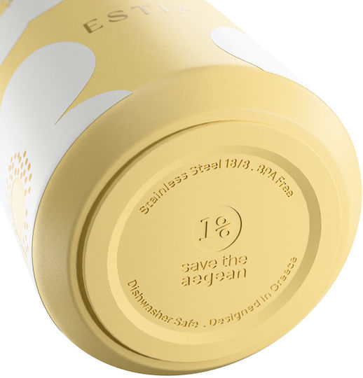 Estia Lens Save The Aegean Thermos Bottle Stainless Steel BPA Free 360ml Yellow Daisy with Straw