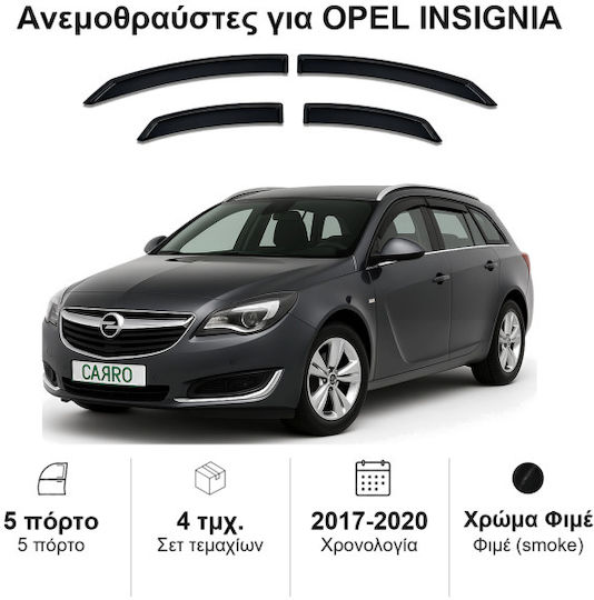Heko Set of Windbreakers Front and Rear Car Dark Fime for Opel Insignia II 5D 2017 4pcs