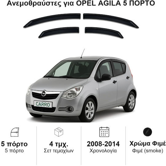 Heko Set of Windbreakers Front and Rear Car Dark Fime for Opel Agila 4pcs