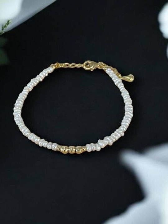 Ezera Damen Armband Kette aus Silber Vergoldet mit Perlen 16,5cm