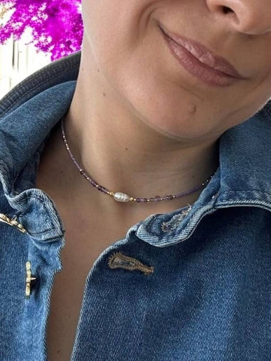 Ezera Choker Din Argint Plăcat Cu Aur Violet