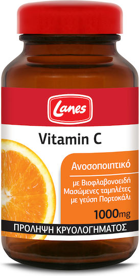 Lanes Vitamin C Βιταμίνη για Ενίσχυση του Ανοσοποιητικού, τo Δέρμα & Αντιοξειδωτική δράση 1000mg Πορτοκάλι 60 μασώμενες ταμπλέτες