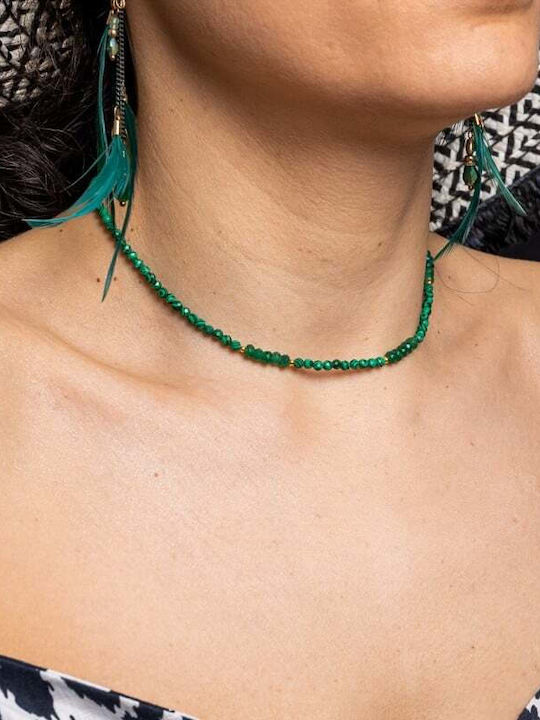 Ezera Ezera Choker Tierkreiszeichen Waage aus Vergoldetem Silber Grün