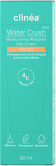 Clinea Water Crush Tinted Ενυδατική Κρέμα Προσώπου Ημέρας με Χρώμα, SPF15, Υαλουρονικό Οξύ & Βιταμίνη C 50ml