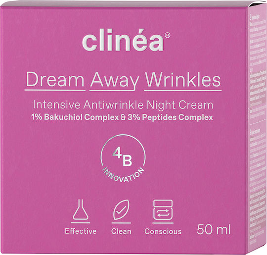Clinea Dream Away Wrinkles Αντιγηραντική Κρέμα Προσώπου Νυκτός με Πανθενόλη & Πεπτίδια 50ml