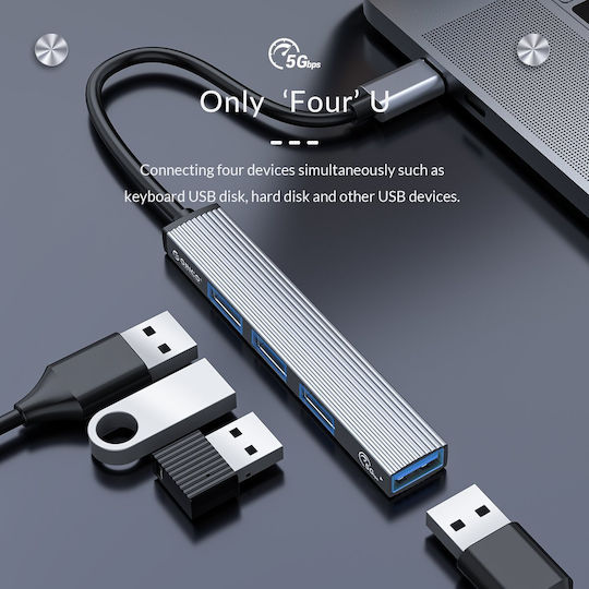 Orico USB Хъб 4 Порта USB 3.1 с USB-A Сив