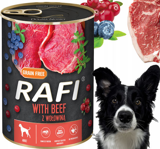 Rafi Hrana Umedă Pentru Câini în Conservă Dietă cu Carne de Vită și Carne Fără Cereale 12x400gr