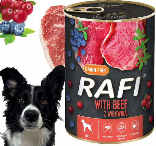 Rafi Hrana Umedă Pentru Câini în Conservă Dietă cu Carne de Vită și Carne Fără Cereale 12x400gr