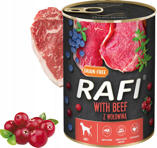 Rafi Hrana Umedă Pentru Câini în Conservă Dietă cu Carne de Vită și Carne Fără Cereale 12x400gr