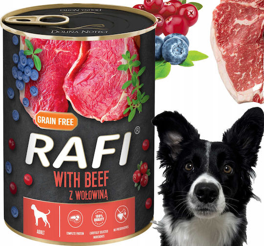 Rafi Hrana Umedă Pentru Câini în Conservă Dietă cu Carne de Vită și Carne Fără Cereale 12x400gr