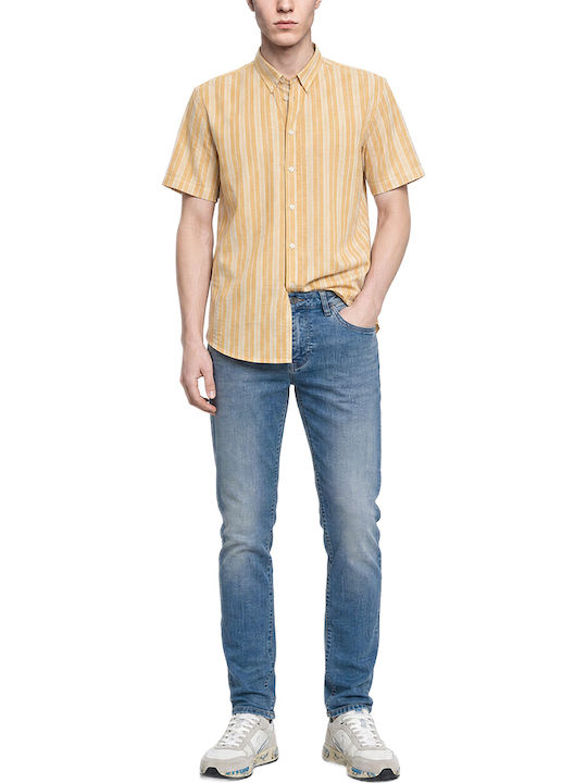 Orlando Short Sleeve Shirt in Narrow Fit Striped Yellow- White