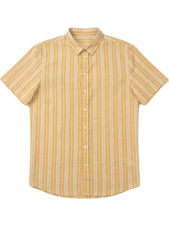 Orlando Short Sleeve Shirt in Narrow Fit Striped Yellow- White