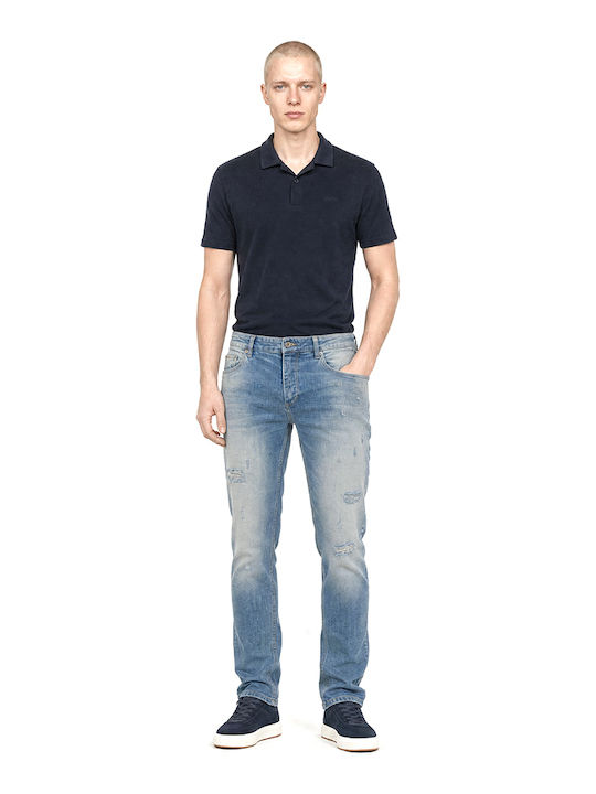 Rey K4424 Men's Elastic Slim Tapered Fit Jeans Blue