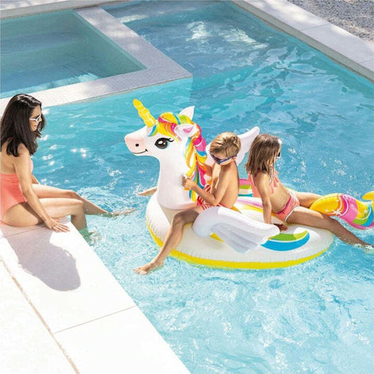 Saltea Gonflabilă Unicorn De Călărit 226 X 173 X 97 Cm Plutitor Pentru Piscină Ideal Pentru Plajă Piscină Albă