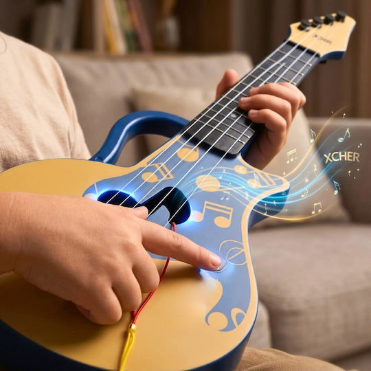 Chitară Jucărie Copii Ukulele 4 Corzi 45 Cm Instrument Muzical Educațional Cadou Băieți Fete Albastru-bej