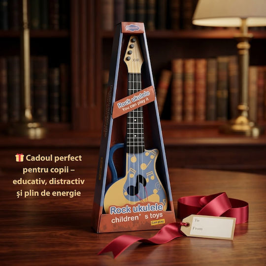 Chitară Jucărie Copii Ukulele 4 Corzi 45 Cm Instrument Muzical Educațional Cadou Băieți Fete Albastru-bej