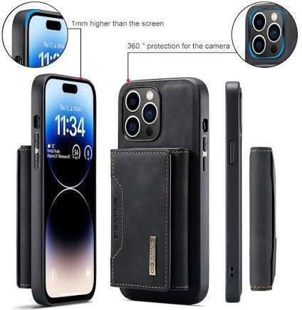 DG.MING Synthetic Leather Wallet / Tempered Glass Black (iPhone 15 Pro) Case085039