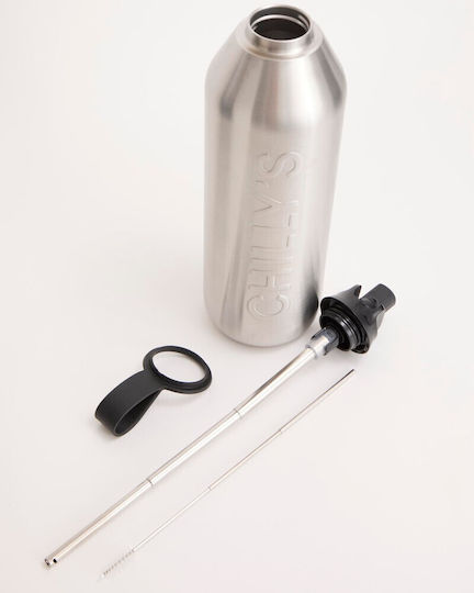 Chilly's Series 3 Flip Бутилка Термос Неръждаема стомана Без BPA 1 л Stainless Steel с Мундщук, Примка и Сламка