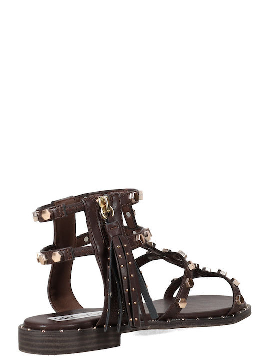 Flache Sandalen Für Damen Gladiator Braun
