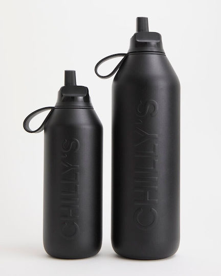 Chilly's Series 3 Flip Μπουκάλι Θερμός Ανοξείδωτο BPA Free 500ml Onyx Black με Επιστόμιο, Θηλιά και Καλαμάκι
