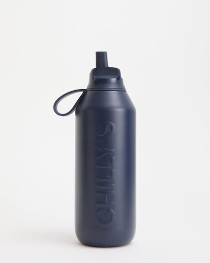 Chilly's Series 3 Flip Bottle Thermos Stainless Steel BPA Free 500ml Astral Navy Blue with Mouthpiece, Loop and Straw