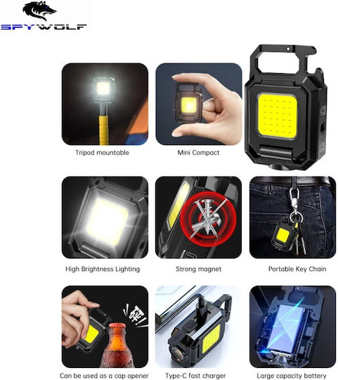 Spywolf Mini Ultra Strong LED Waterproof Multi-Purpose Flashlight COB Rechargeable Type-C Port 2pcs TC-559