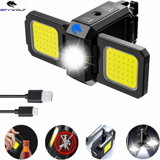 Spywolf Mini Ultra Strong LED Waterproof Multifunctional Flashlight COB Rechargeable Type-C Port 8pcs TC-564