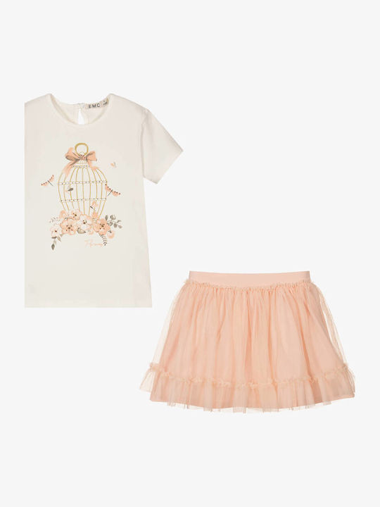 Kinderbekleidungssets mit Sommerrock 2Stücke Weiß - Rosa