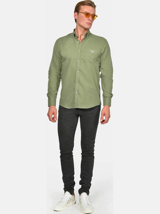 Long Sleeve Cotton Shirt in Regular Fit in Olive